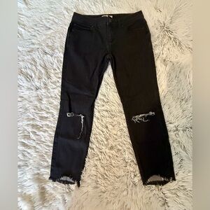Free People Distressed Black Jeans with Frayed Ankles Size 28